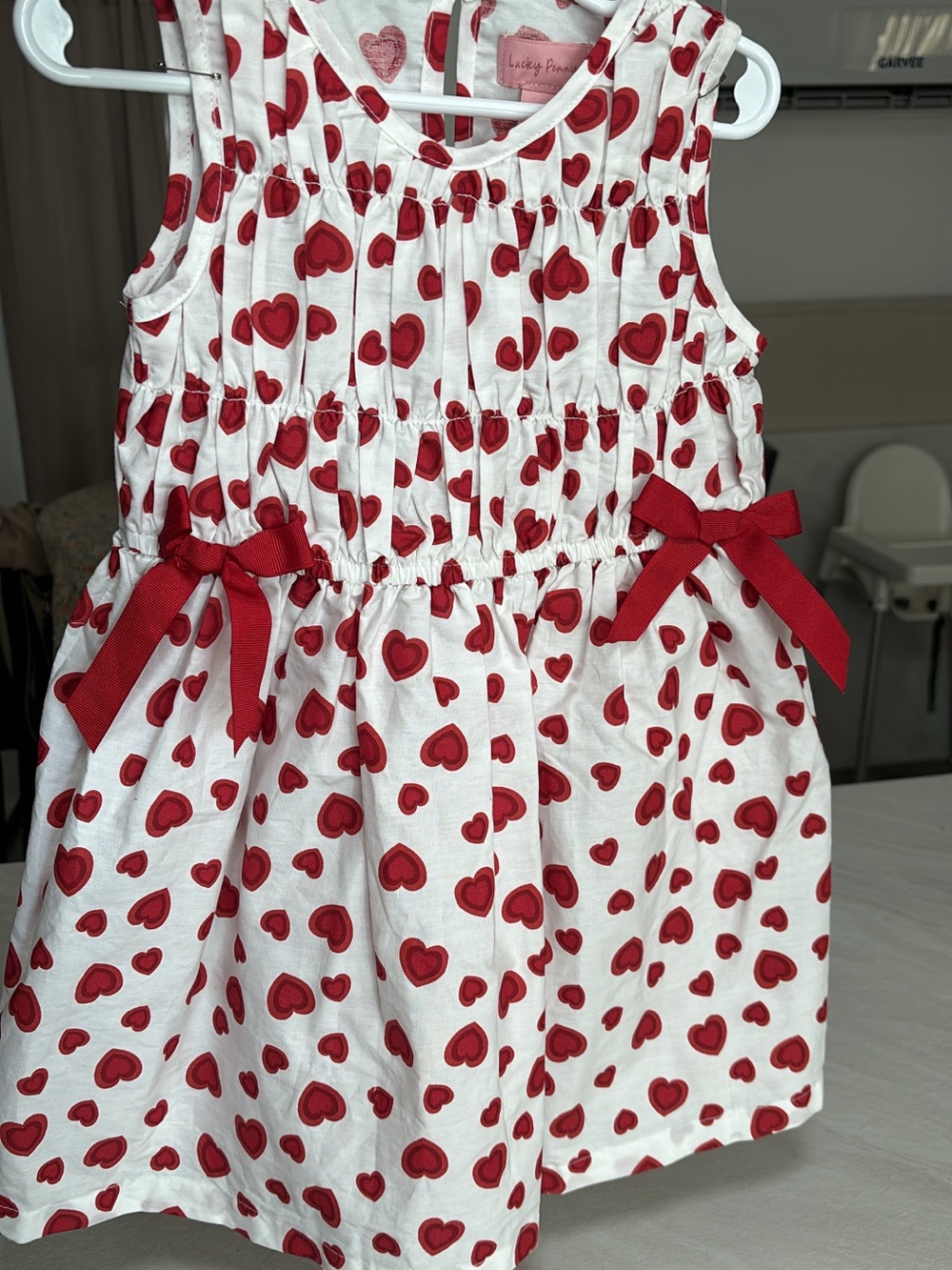 Lucky Brand White Dress with Red Heart Print and Bow Details